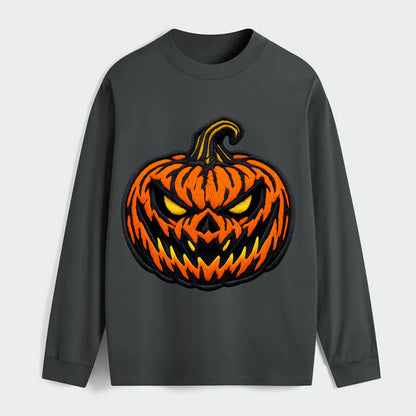 HALLOWEEN PUMPKIN - jack o lantern in orange and black , spooky - Classic Long Sleeve Shirt - Gray