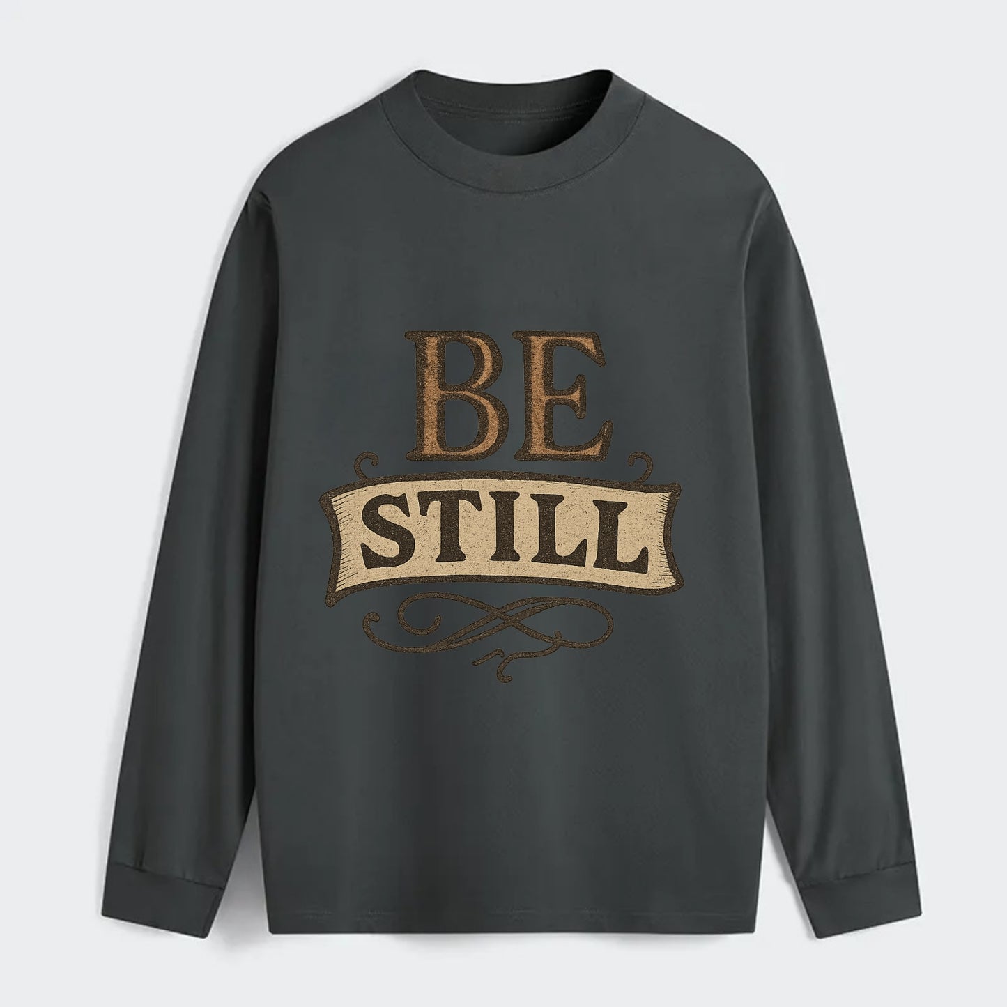 Bold typography design - "BE STILL" - quiet mind, meditation, inner - Classic Long Sleeve Shirt - Gray