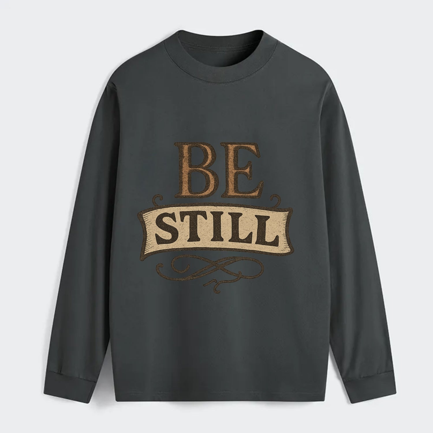 Bold typography design - "BE STILL" - quiet mind, meditation, inner - Classic Long Sleeve Shirt - Gray