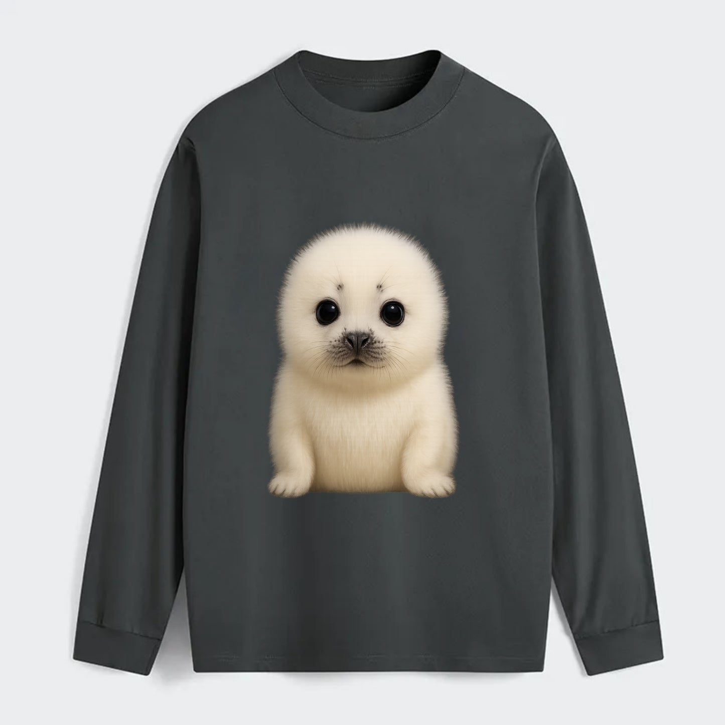 Baby Harp Seal - pure white fluffy fur, enormous dark eyes, - Classic Long Sleeve Shirt - Gray