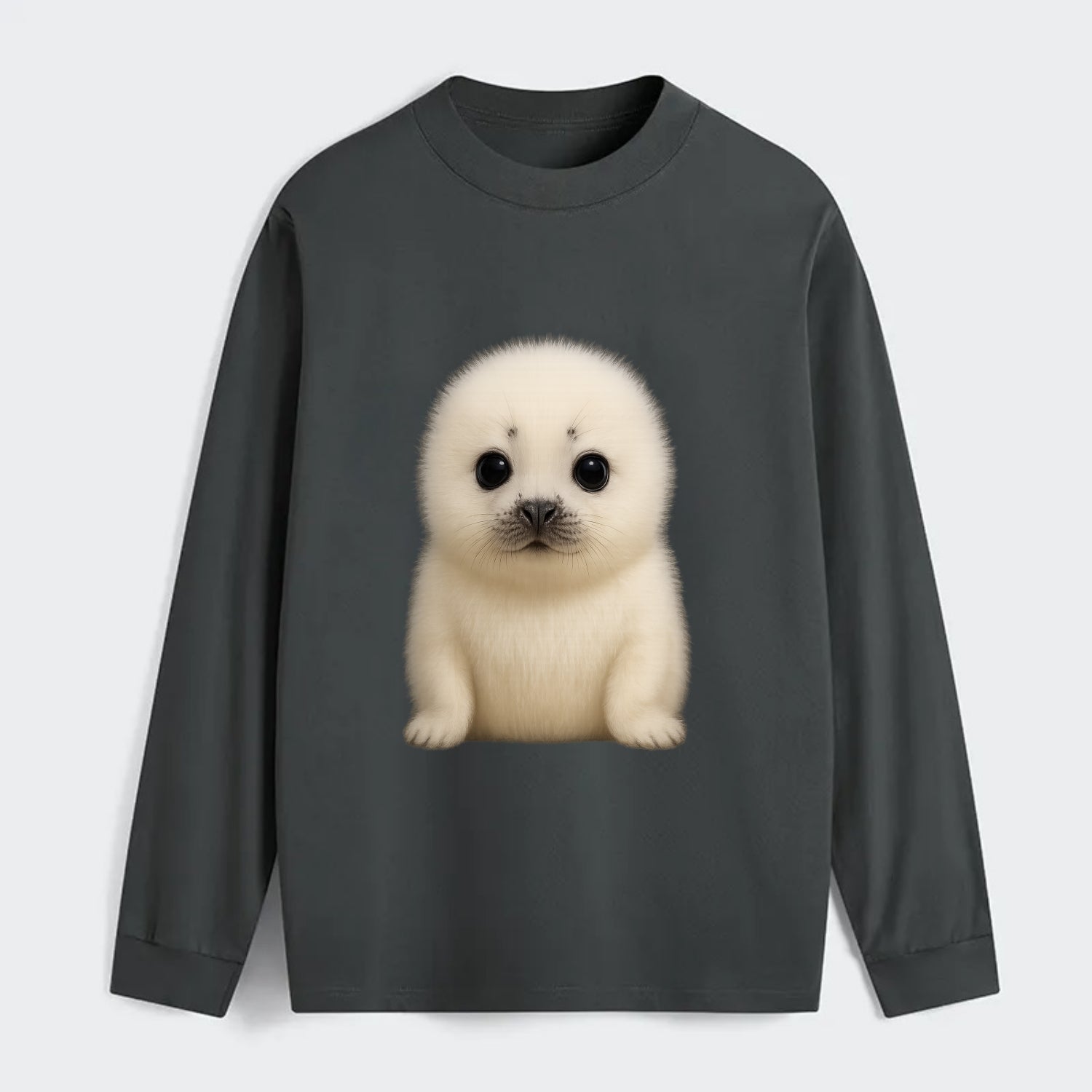 Baby Harp Seal - pure white fluffy fur, enormous dark eyes, - Classic Long Sleeve Shirt - Gray