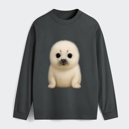 Baby Harp Seal - pure white fluffy fur, enormous dark eyes, - Classic Long Sleeve Shirt - Gray