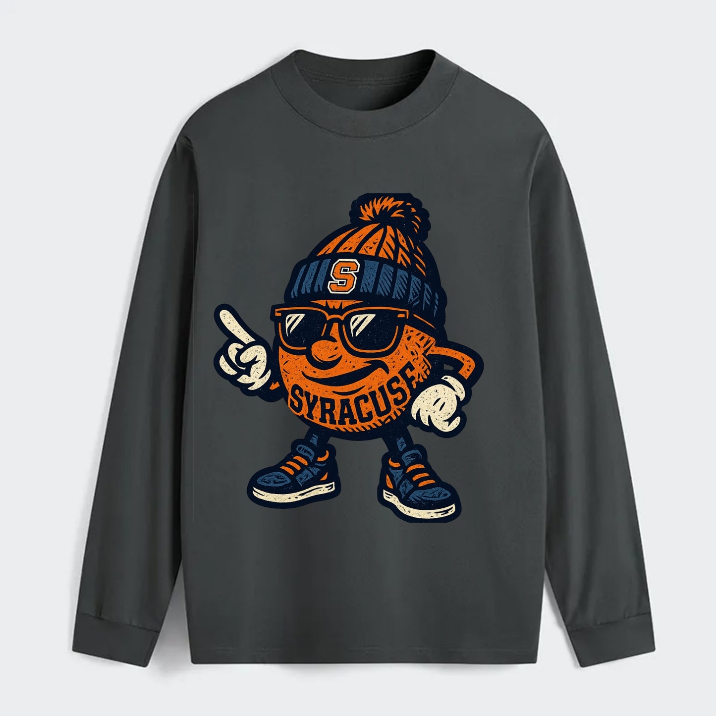 Syracuse Orange wearing Syracuse beanie with S patch - Classic Long Sleeve Shirt - Gray