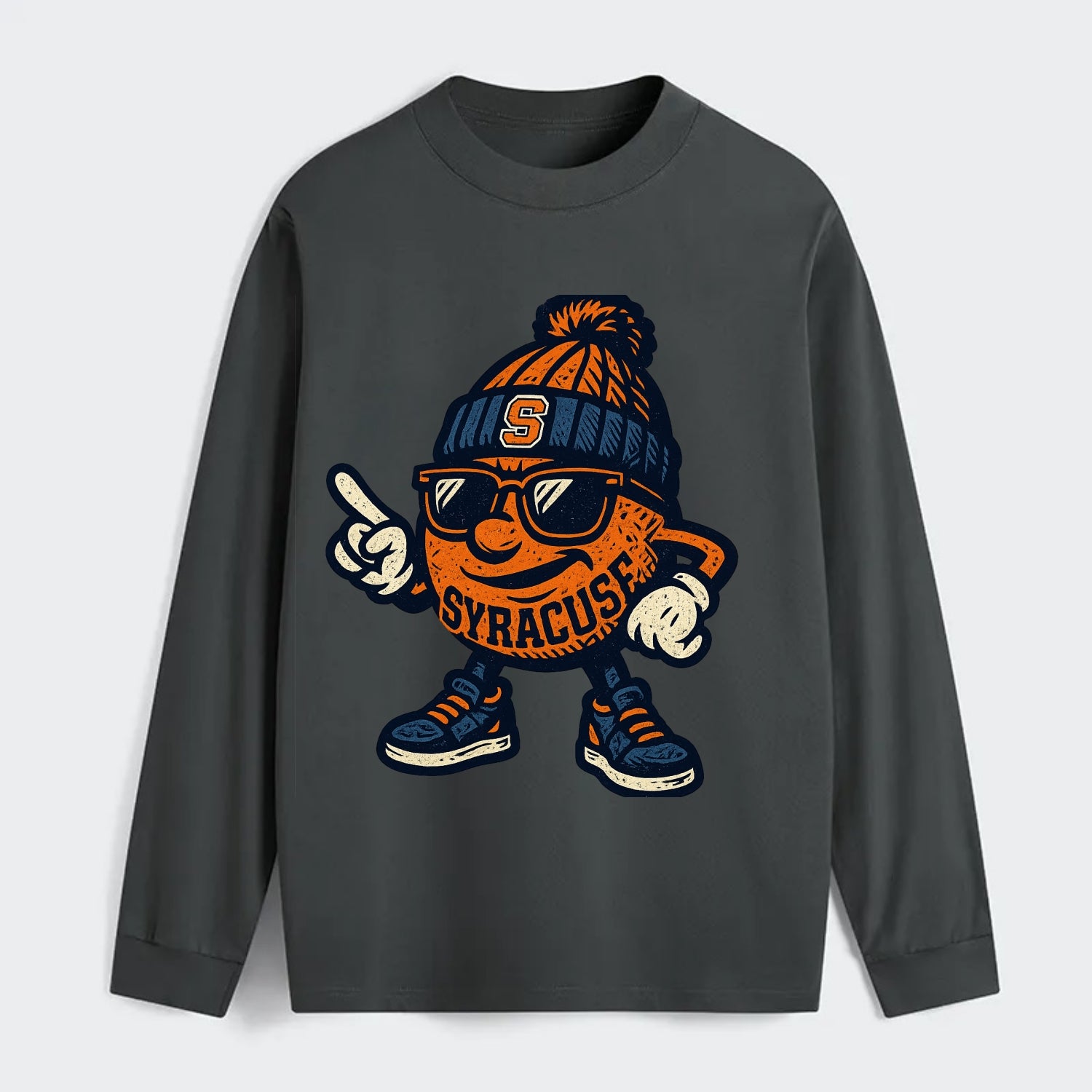 Syracuse Orange wearing Syracuse beanie with S patch - Classic Long Sleeve Shirt - Gray