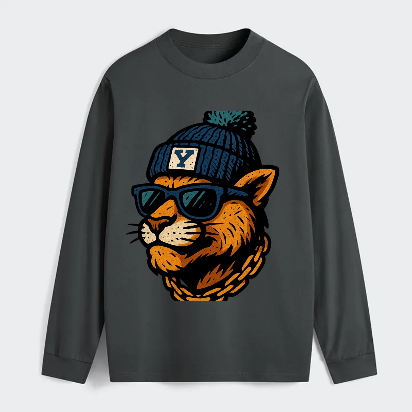 Provo Cougar wearing BYU beanie with Y patch - Classic Long Sleeve Shirt - Gray