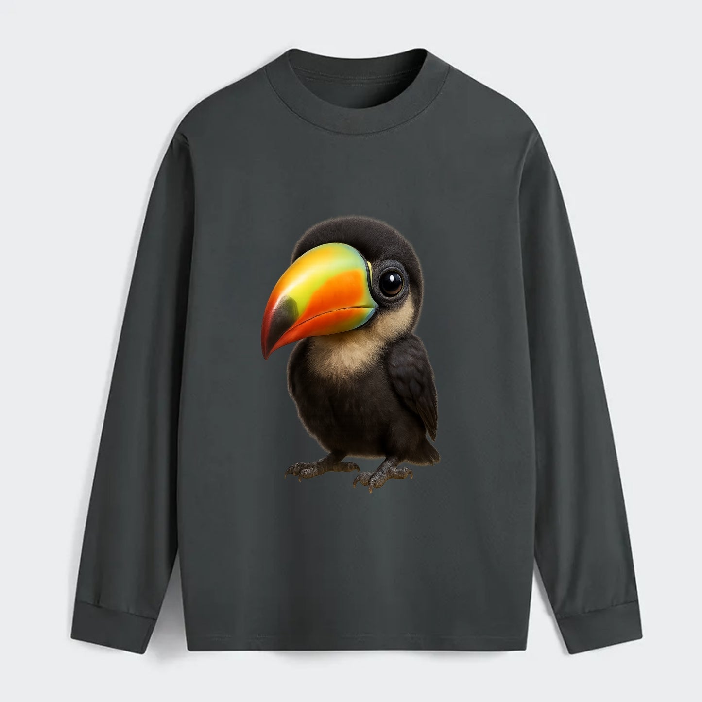 Baby Toucan - oversized colorful beak, black feathers, bright eyes, - Classic Long Sleeve Shirt - Gray
