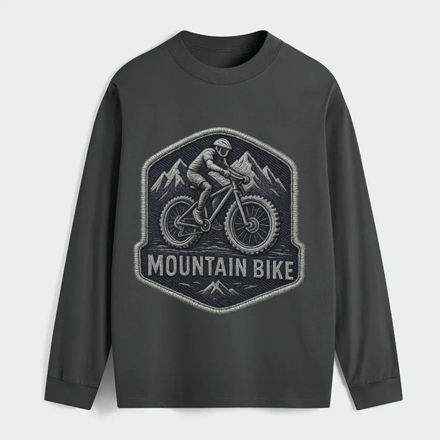Mountain bike with rugged tires - cyclist badge - Classic Long Sleeve Shirt - Gray
