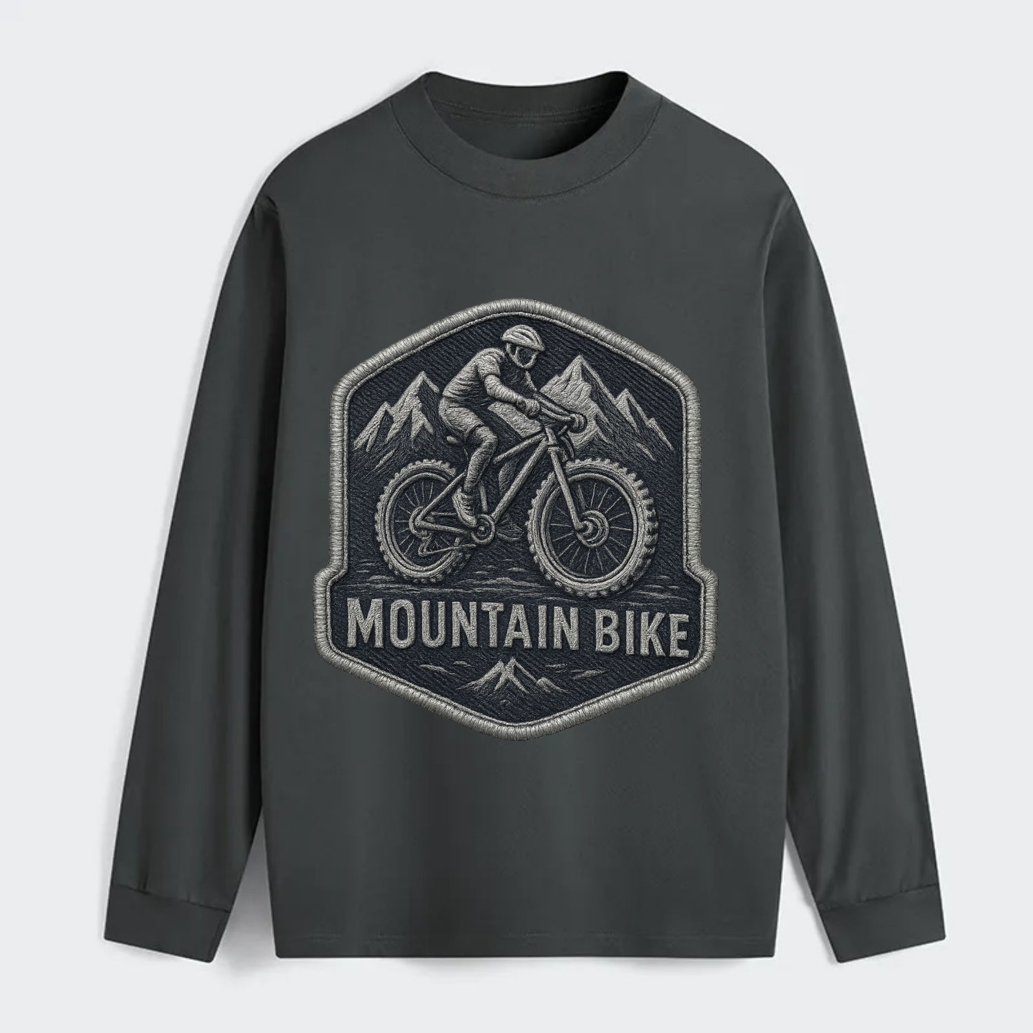 Mountain bike with rugged tires - cyclist badge - Classic Long Sleeve Shirt - Gray