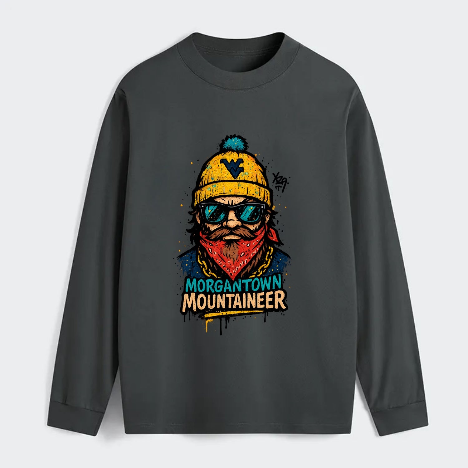 Morgantown Mountaineer wearing West Virginia beanie with WV patch - Classic Long Sleeve Shirt - Gray