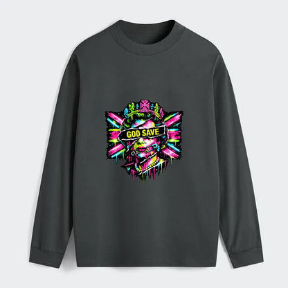GOD SAVE | Torn royal portrait style | Blackout bar across eyes | - Classic Long Sleeve Shirt - Gray