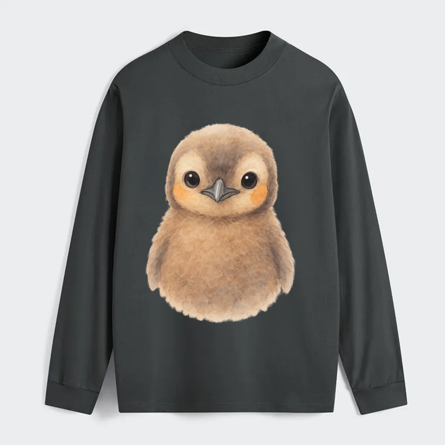 Baby King Penguin - orange cheek patches, fluffy brown, large eyes, - Classic Long Sleeve Shirt - Gray