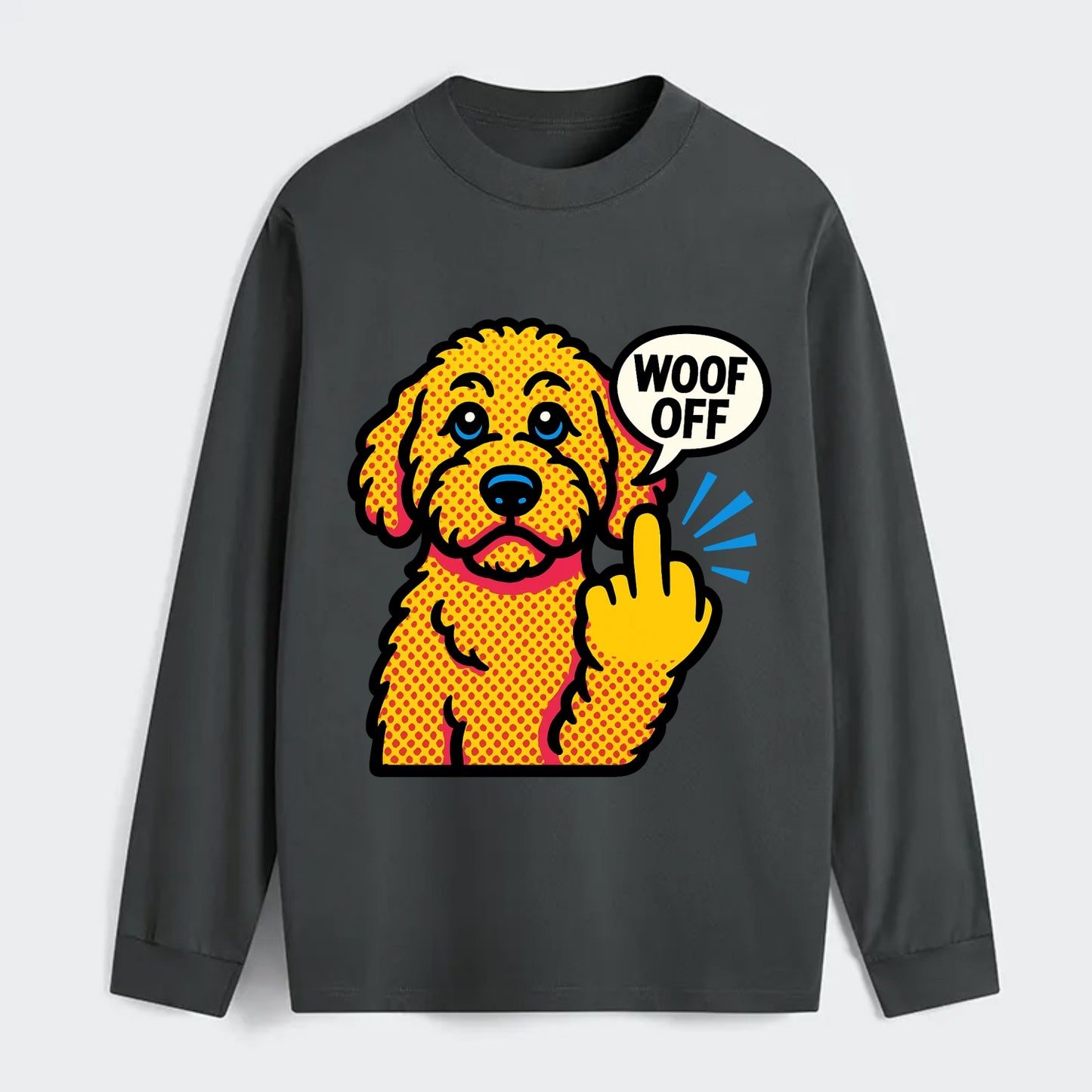 Goldendoodle with teddy bear face and curly golden coat, friendly paw - Classic Long Sleeve Shirt - Gray