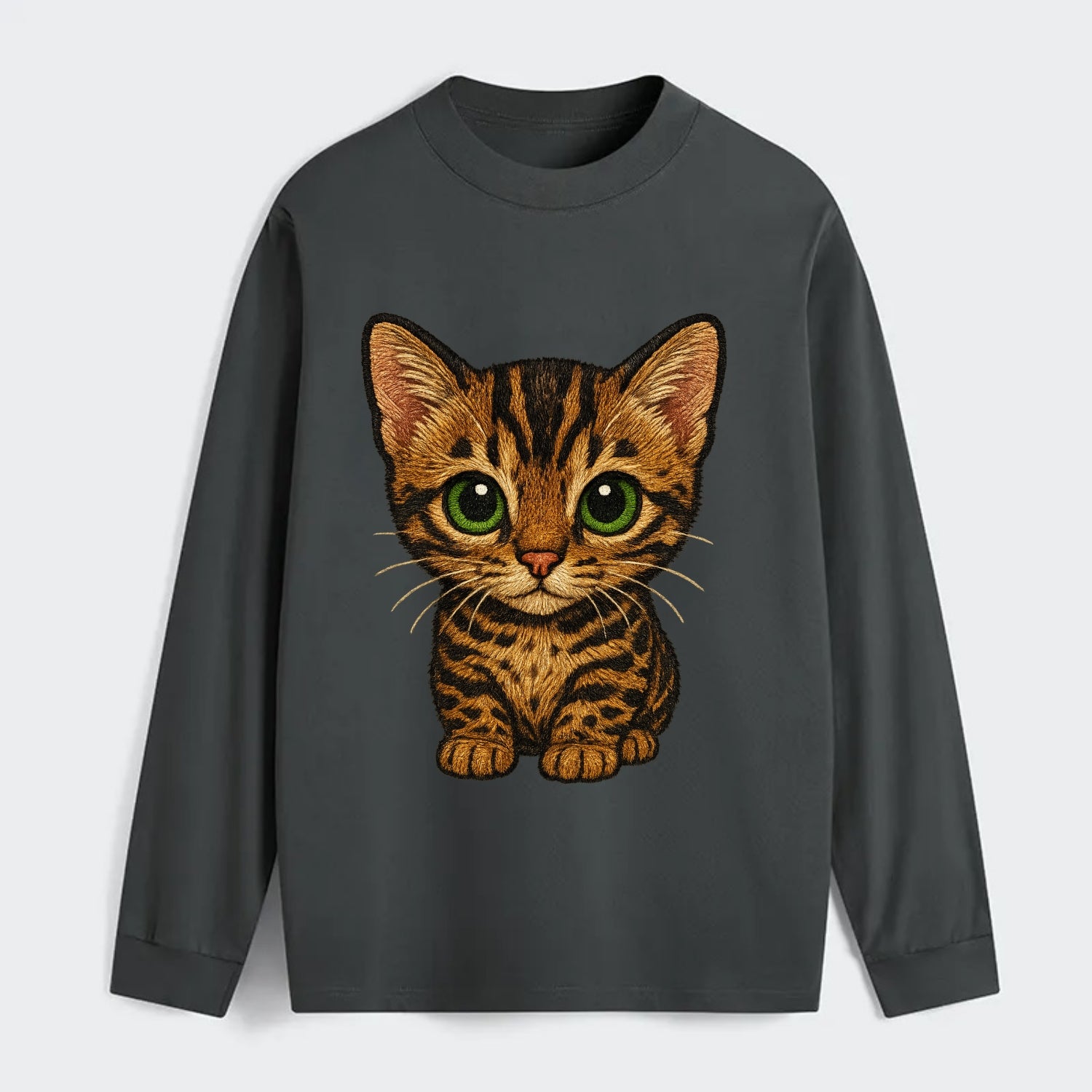 Baby Bengal Kitten - spotted/marbled wild coat, green eyes, athletic - Classic Long Sleeve Shirt - Gray