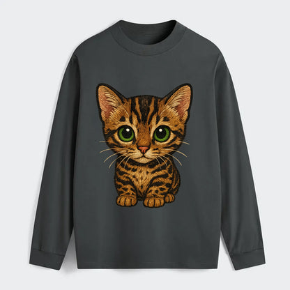 Baby Bengal Kitten - spotted/marbled wild coat, green eyes, athletic - Classic Long Sleeve Shirt - Gray