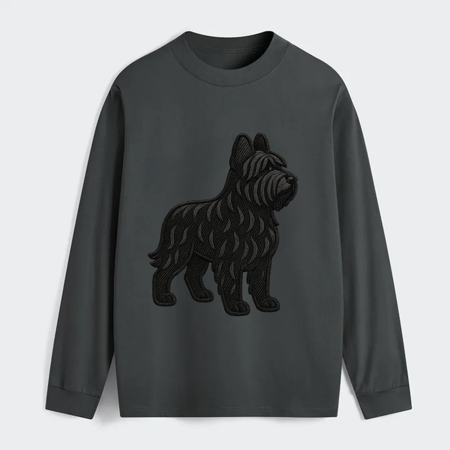 Briard - Black wavy coat embroidered herding pose - Classic Long Sleeve Shirt - Gray