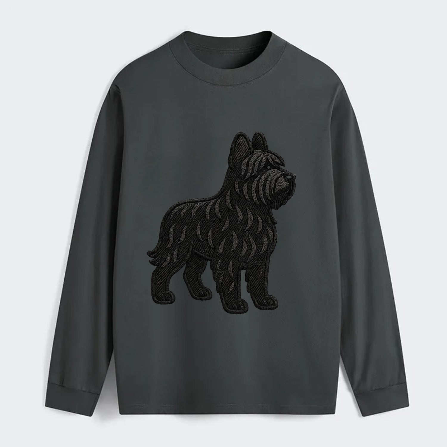 Briard - Black wavy coat embroidered herding pose - Classic Long Sleeve Shirt - Gray