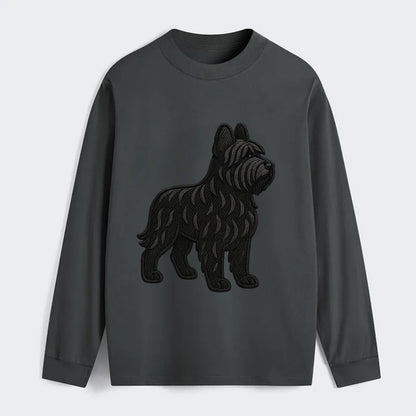 Briard - Black wavy coat embroidered herding pose - Classic Long Sleeve Shirt - Gray