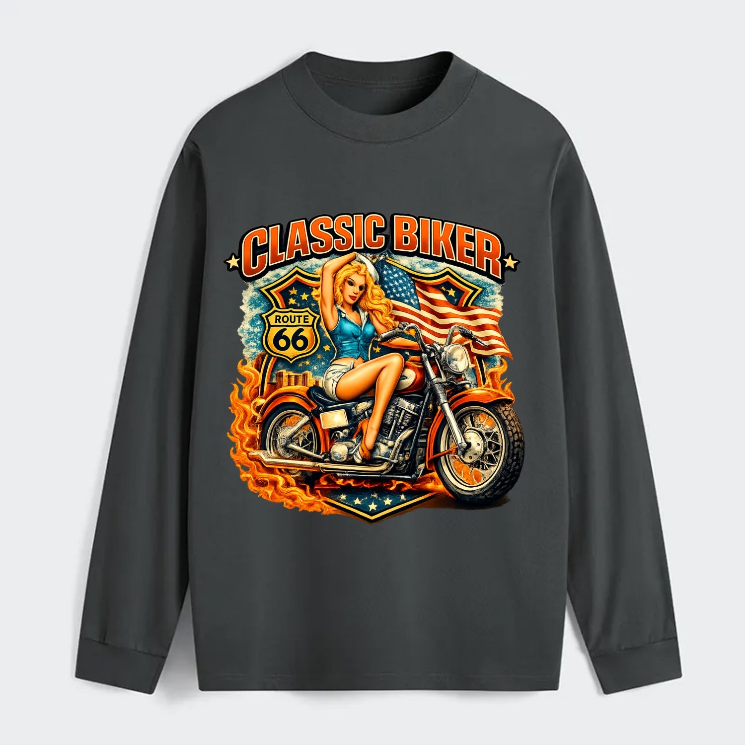 Classic Pinup Biker - Classic Long Sleeve Shirt - Gray