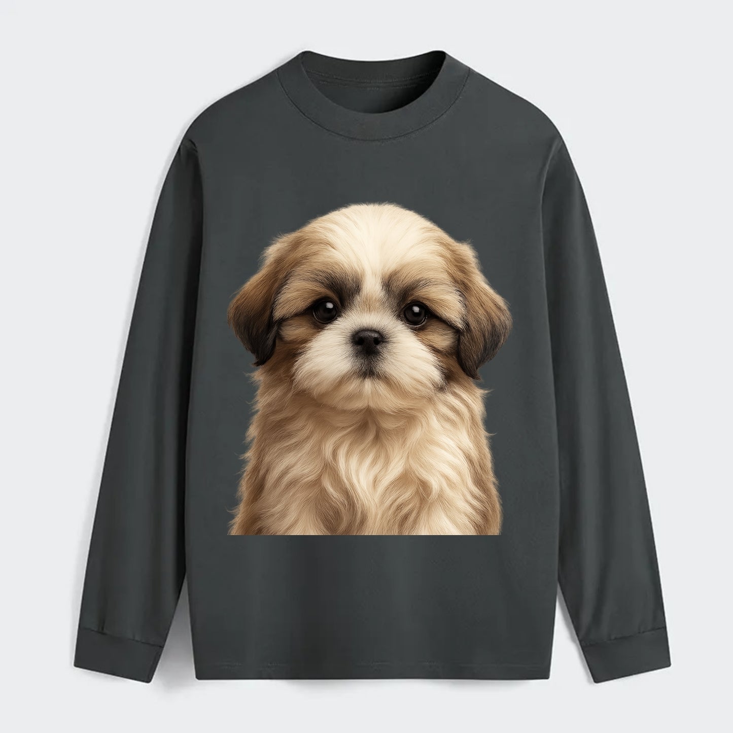Baby Shih Tzu Puppy - long flowing coat, flat face, big dark eyes, - Classic Long Sleeve Shirt - Gray