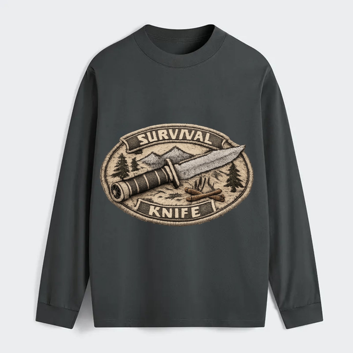 SURVIVAL KNIFE - fixed blade with compass in silver and black , - Classic Long Sleeve Shirt - Gray