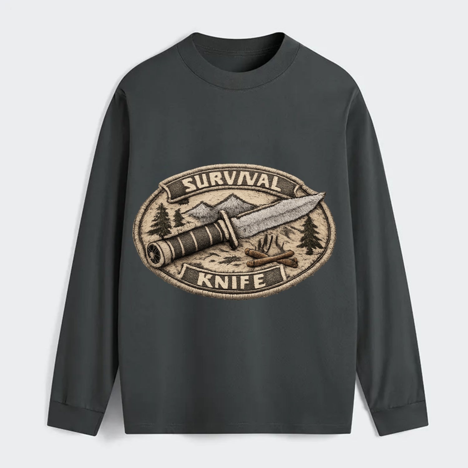 SURVIVAL KNIFE - fixed blade with compass in silver and black , - Classic Long Sleeve Shirt - Gray
