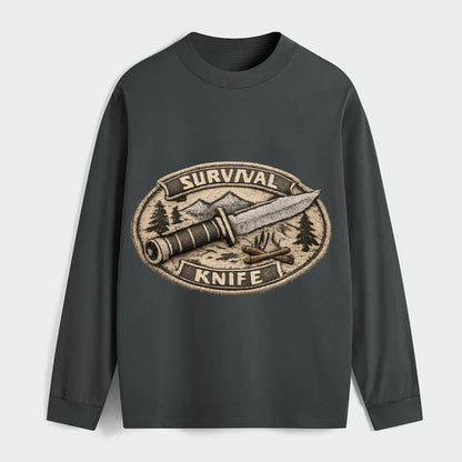 SURVIVAL KNIFE - fixed blade with compass in silver and black , - Classic Long Sleeve Shirt - Gray