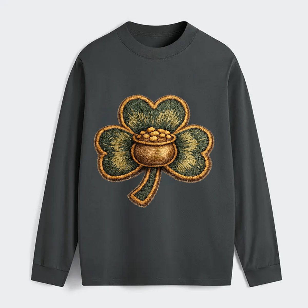 ST PATRICKS CLOVER - lucky clover with gold in green and gold , Irish - Classic Long Sleeve Shirt - Gray
