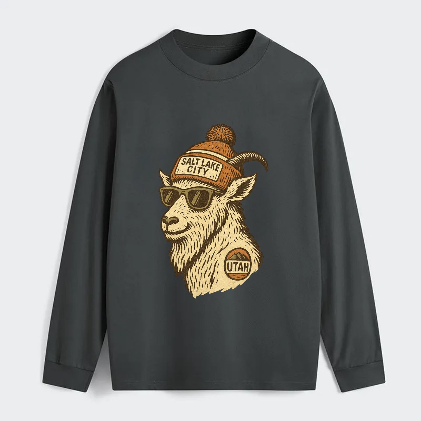 Utah Mountain Goat wearing Salt Lake City beanie with pom pom and - Classic Long Sleeve Shirt - Gray