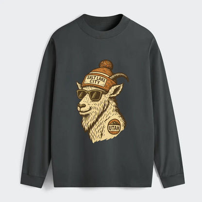 Utah Mountain Goat wearing Salt Lake City beanie with pom pom and - Classic Long Sleeve Shirt - Gray