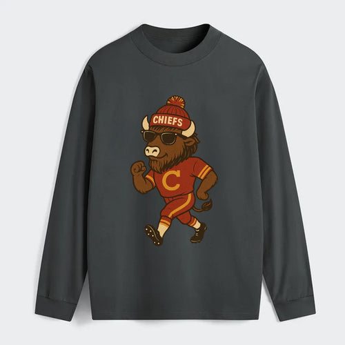 KC Bison wearing Chiefs beanie with arrowhead patch and wayfarer - Classic Long Sleeve Shirt