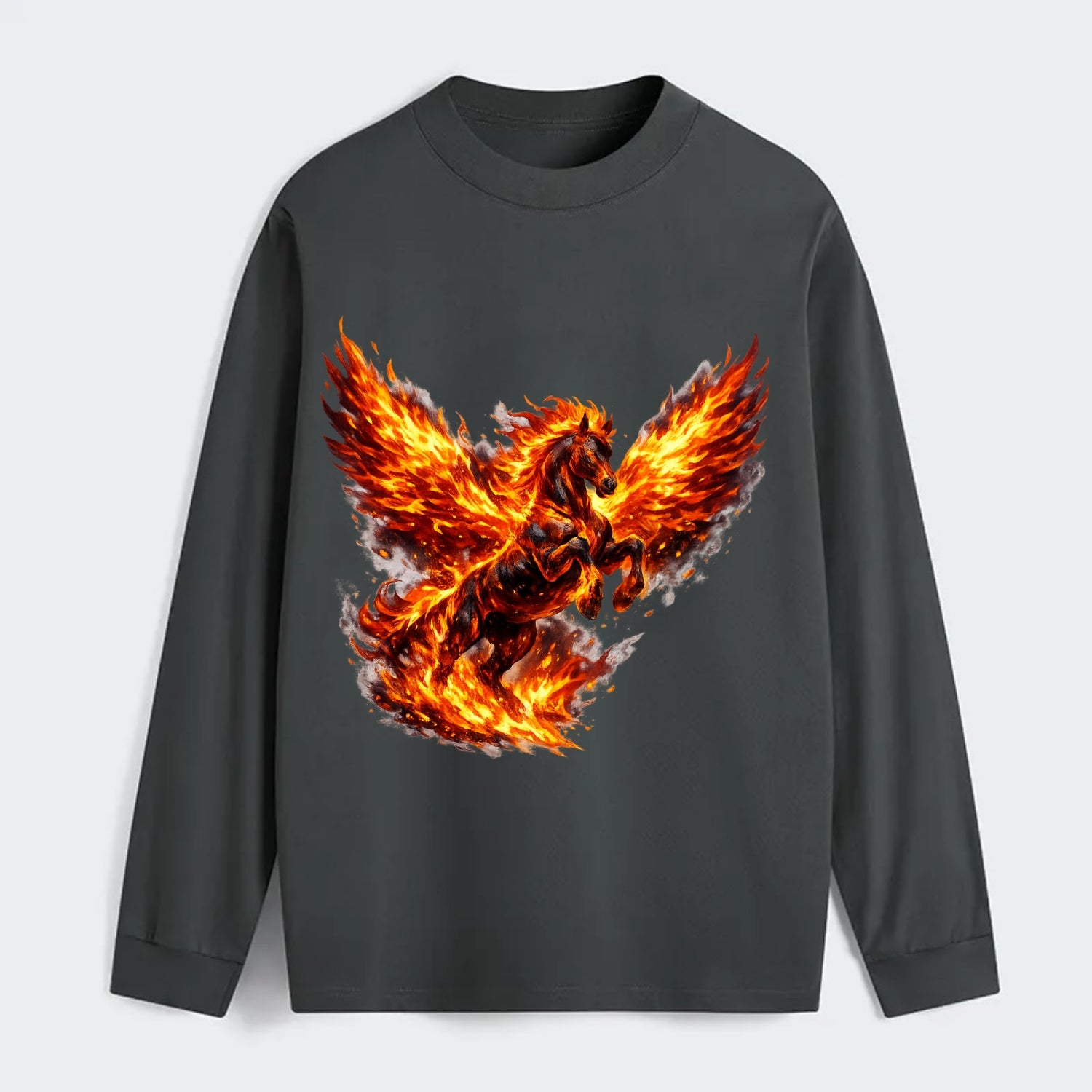 PHOENIX FIRE HORSE | Horse emerging from flames like phoenix | Rebirth - Classic Long Sleeve Shirt - Gray