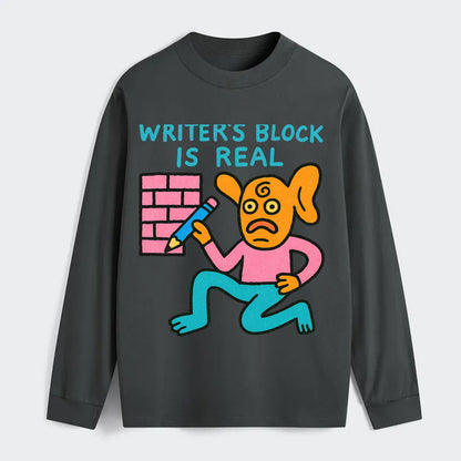 WRITERS BLOCK IS REAL | Brick wall with pencil - Classic Long Sleeve Shirt - Gray