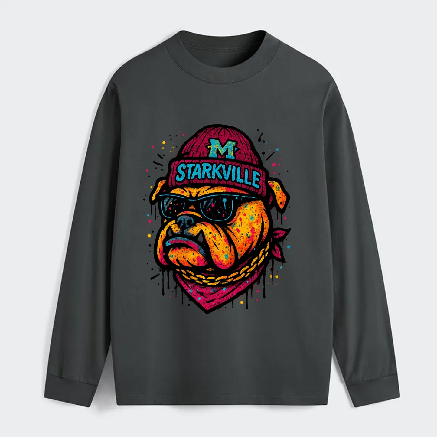 Starkville Bulldog wearing Mississippi State beanie with M patch - Classic Long Sleeve Shirt - Gray