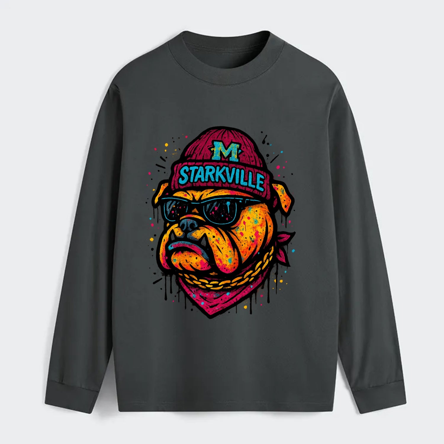 Starkville Bulldog wearing Mississippi State beanie with M patch - Classic Long Sleeve Shirt - Gray