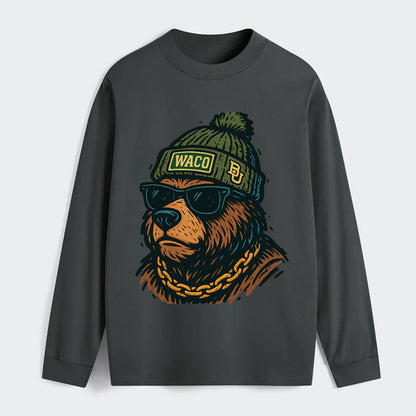 Waco Bear wearing Baylor beanie with BU patch - Classic Long Sleeve Shirt - Gray