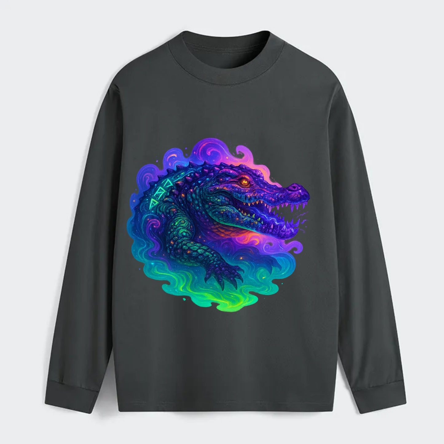 Primordial crocodile with scales pulsing plasma energy in green and - Classic Long Sleeve Shirt - Gray