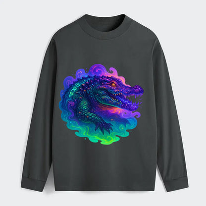 Primordial crocodile with scales pulsing plasma energy in green and - Classic Long Sleeve Shirt - Gray