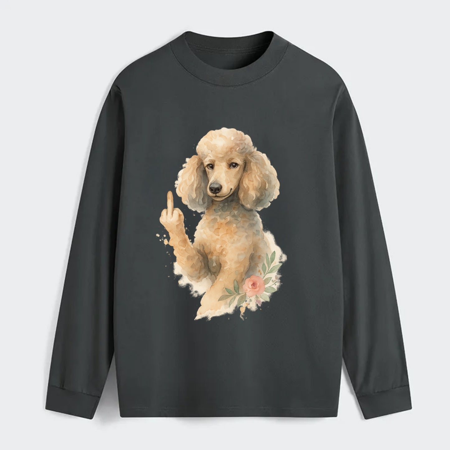 Standard Poodle with curly styled coat, intelligent face, fancy paw - Classic Long Sleeve Shirt - Gray