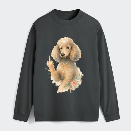 Standard Poodle with curly styled coat, intelligent face, fancy paw - Classic Long Sleeve Shirt - Gray