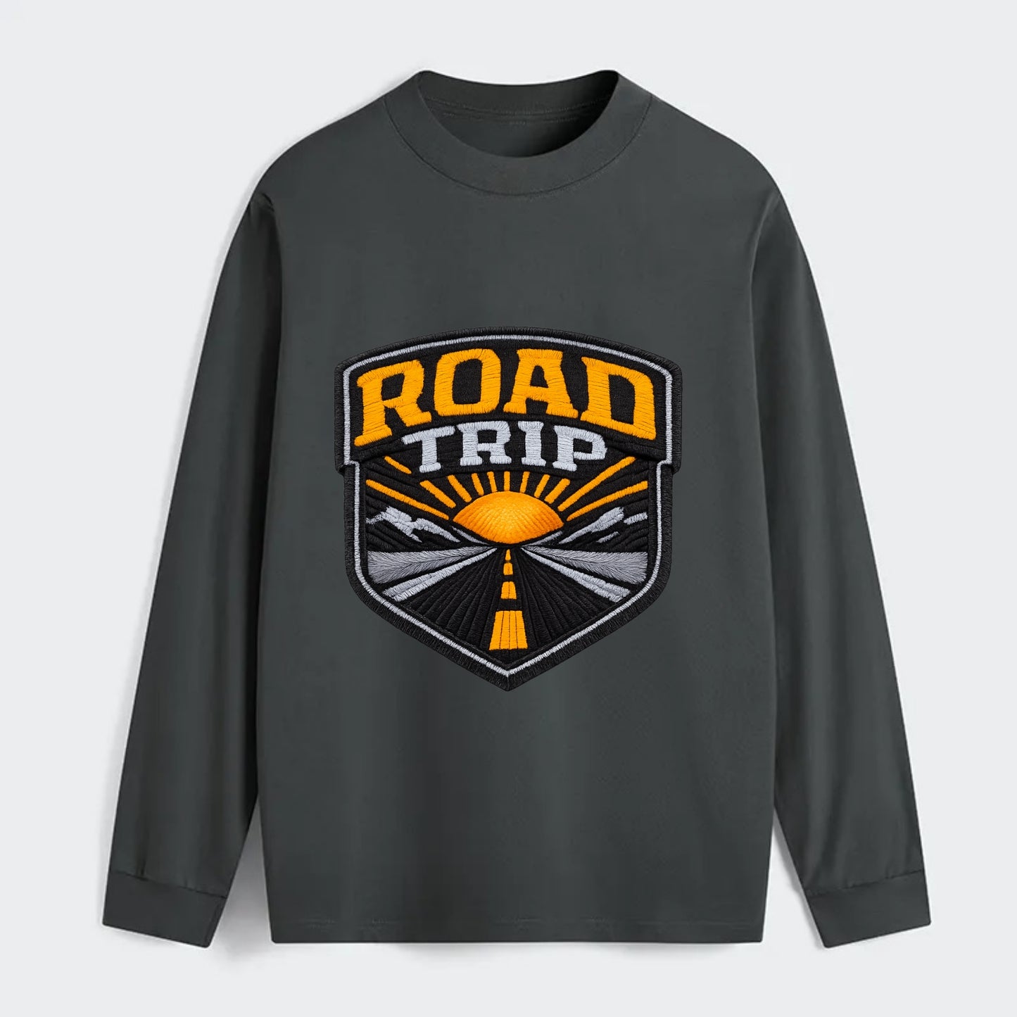 ROAD TRIP - highway and sun in orange and gray , open road - Classic Long Sleeve Shirt - Gray
