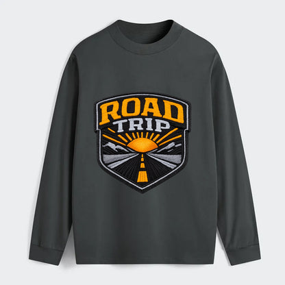 ROAD TRIP - highway and sun in orange and gray , open road - Classic Long Sleeve Shirt - Gray