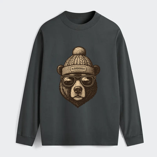 New Mexico Black Bear wearing Albuquerque beanie with pom pom and - Classic Long Sleeve Shirt