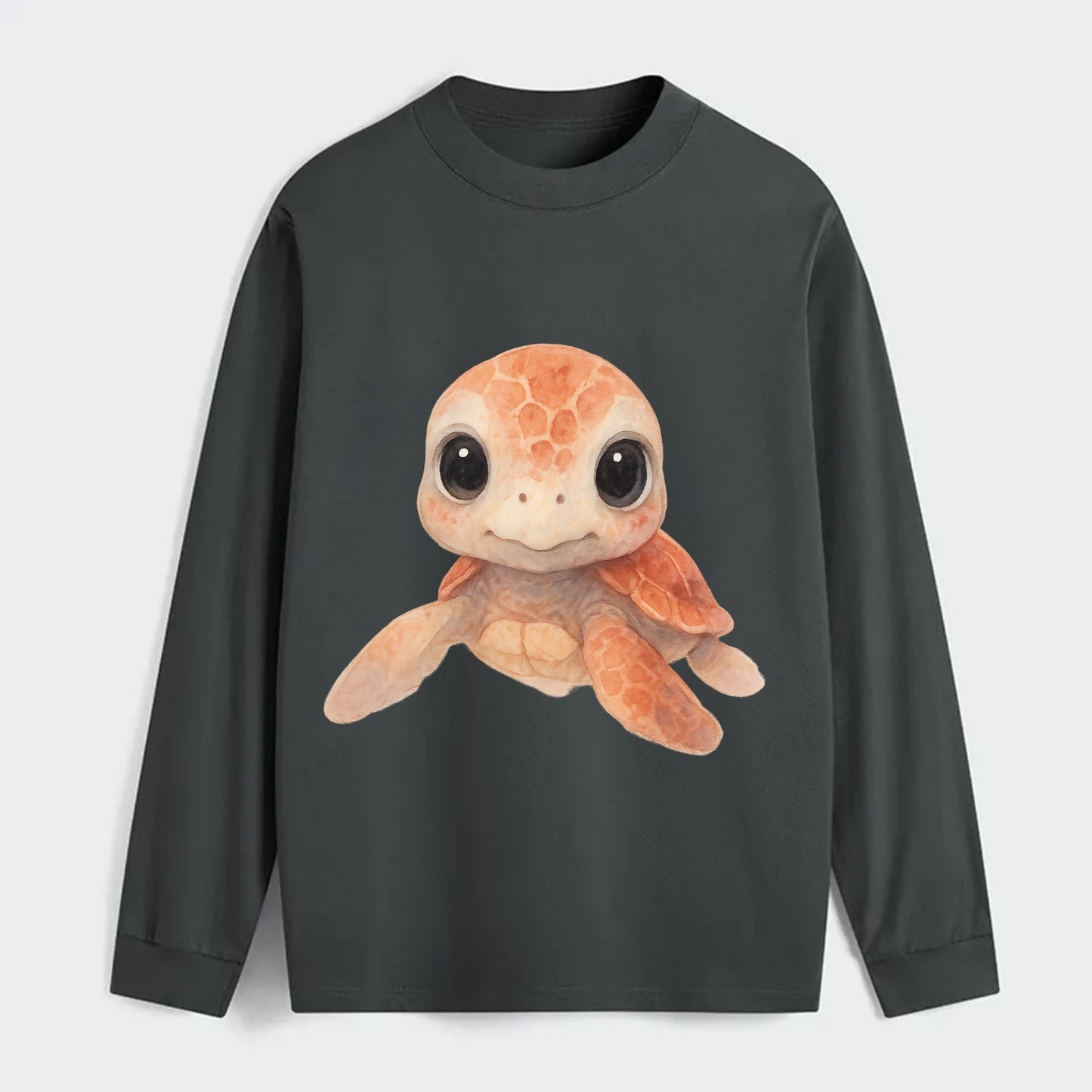 Baby Loggerhead Turtle - reddish-brown shell, big round dark eyes, - Classic Long Sleeve Shirt - Gray