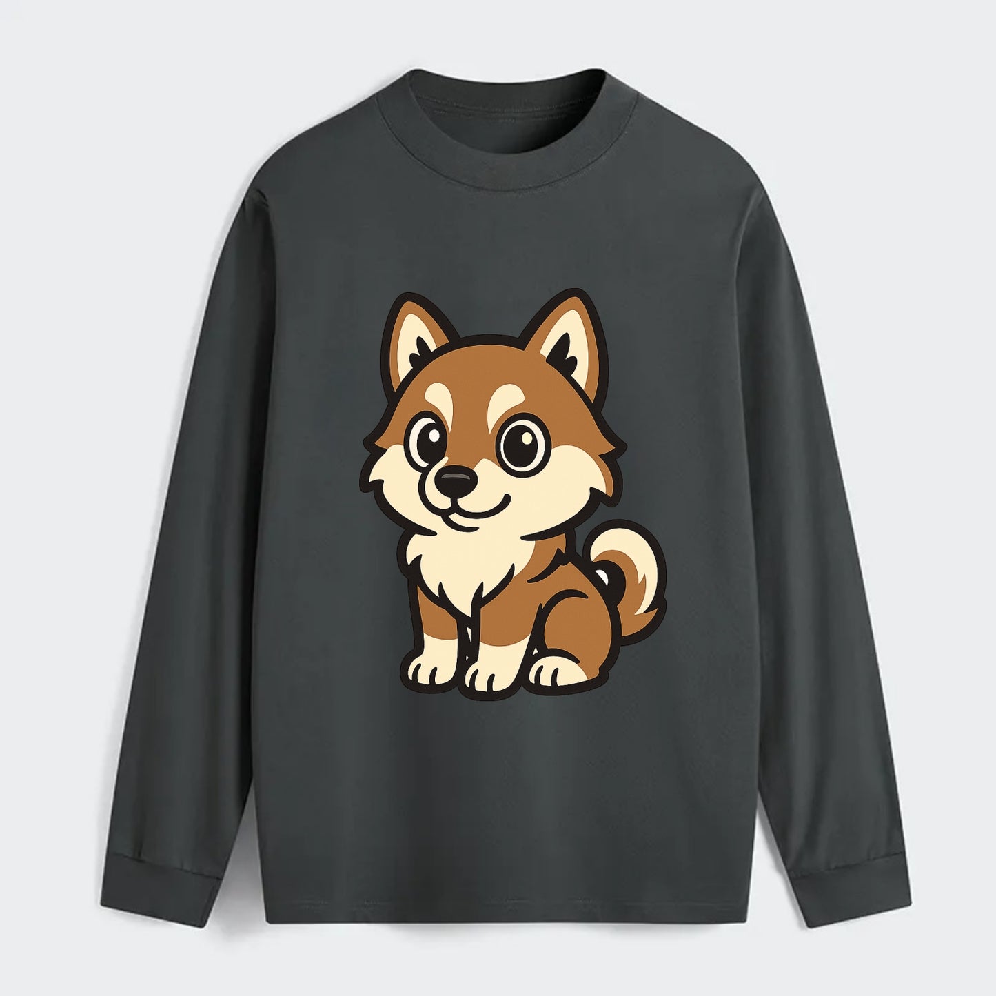 Pomsky - Pomeranian-Husky mix sitting pose - Classic Long Sleeve Shirt - Gray