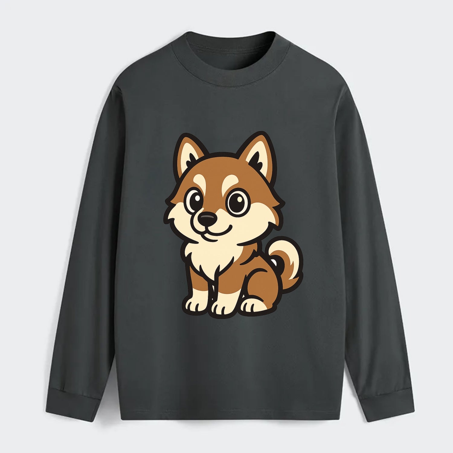 Pomsky - Pomeranian-Husky mix sitting pose - Classic Long Sleeve Shirt - Gray