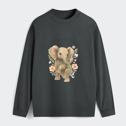 baby elephant with trunk up, one foot raised with middle toe extended - Classic Long Sleeve Shirt - Gray