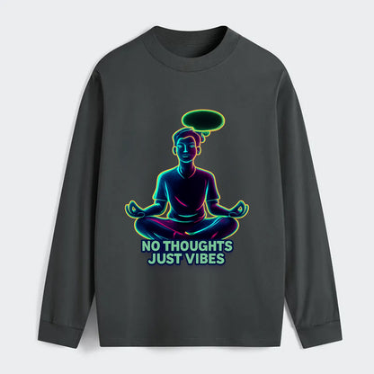 Peaceful floating figure with empty thought bubble - "no thoughts just - Classic Long Sleeve Shirt - Gray