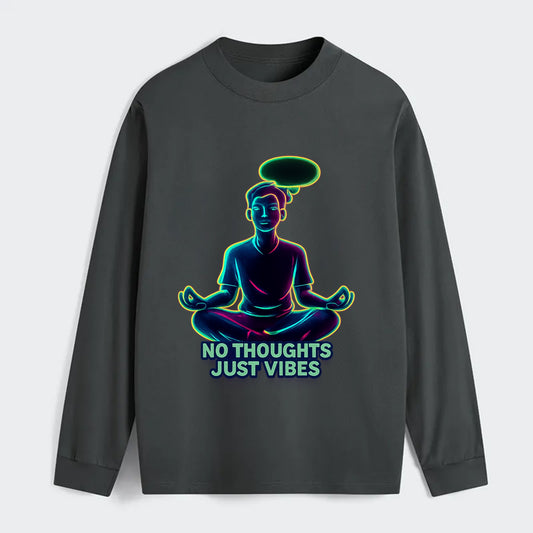 Peaceful floating figure with empty thought bubble - "no thoughts just - Classic Long Sleeve Shirt - Gray