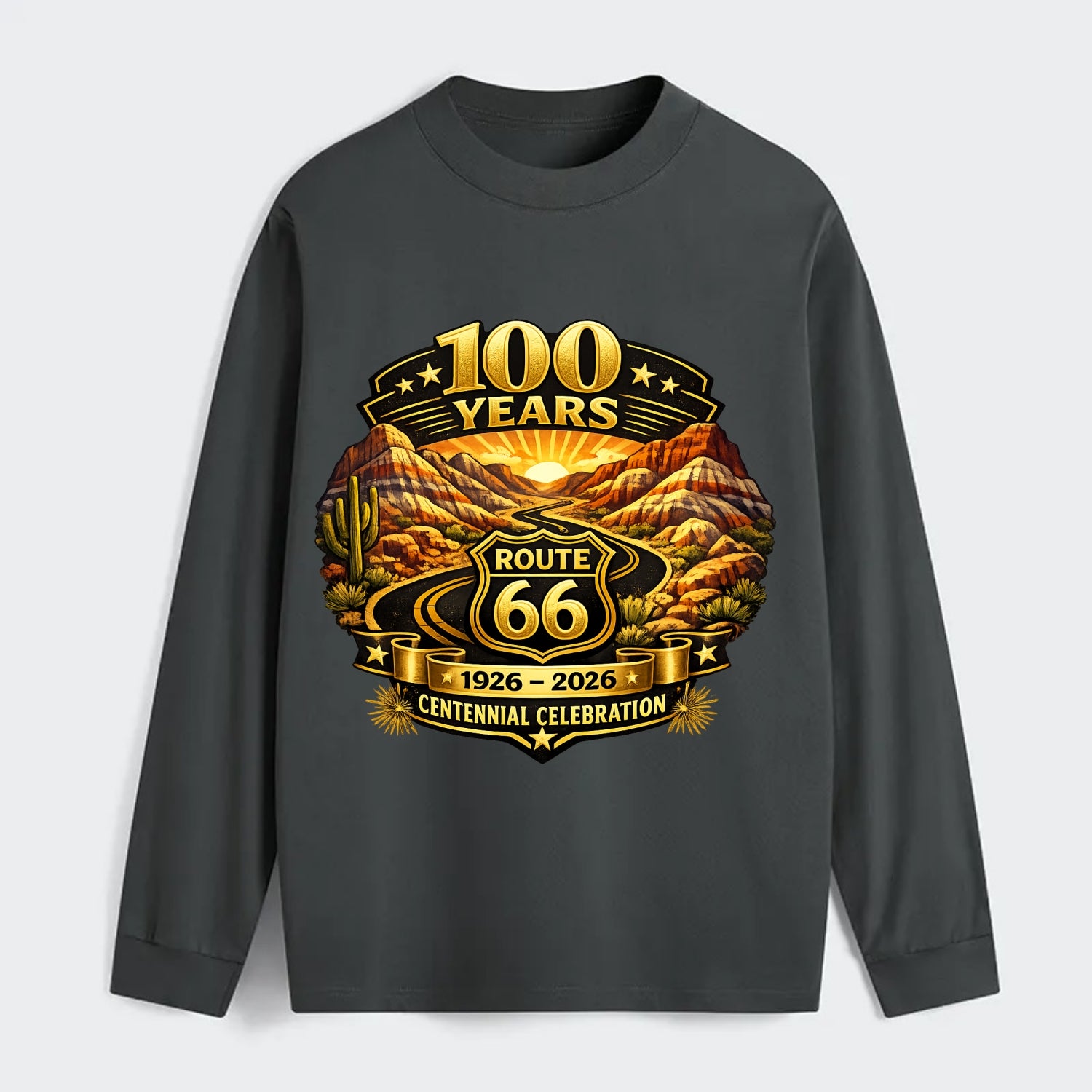 PAINTED DESERT | Colorful desert landscape | Route 66 winding through | - Classic Long Sleeve Shirt - Gray