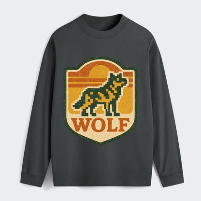 Digital Pixel Wolf  - Classic Long Sleeve Shirt - Gray